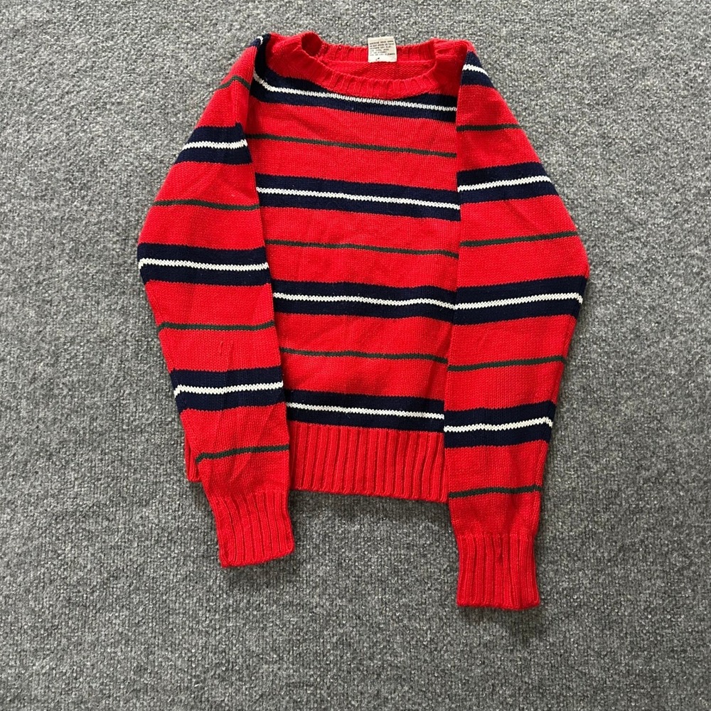 Currants Sweater Womens M Red Striped Knit Crewneck Long Sleeve Vintage Ribbed